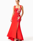 Fleurisca Embroidered Gown in Scarlet Red