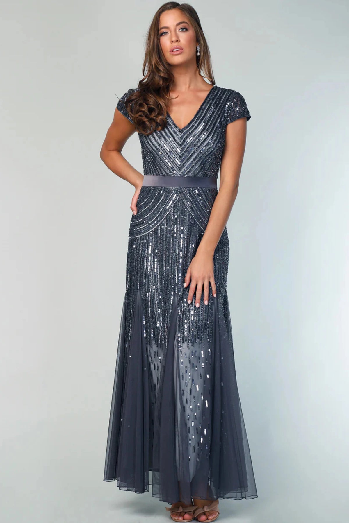 Cap Sleeve Beaded Gown Z0002