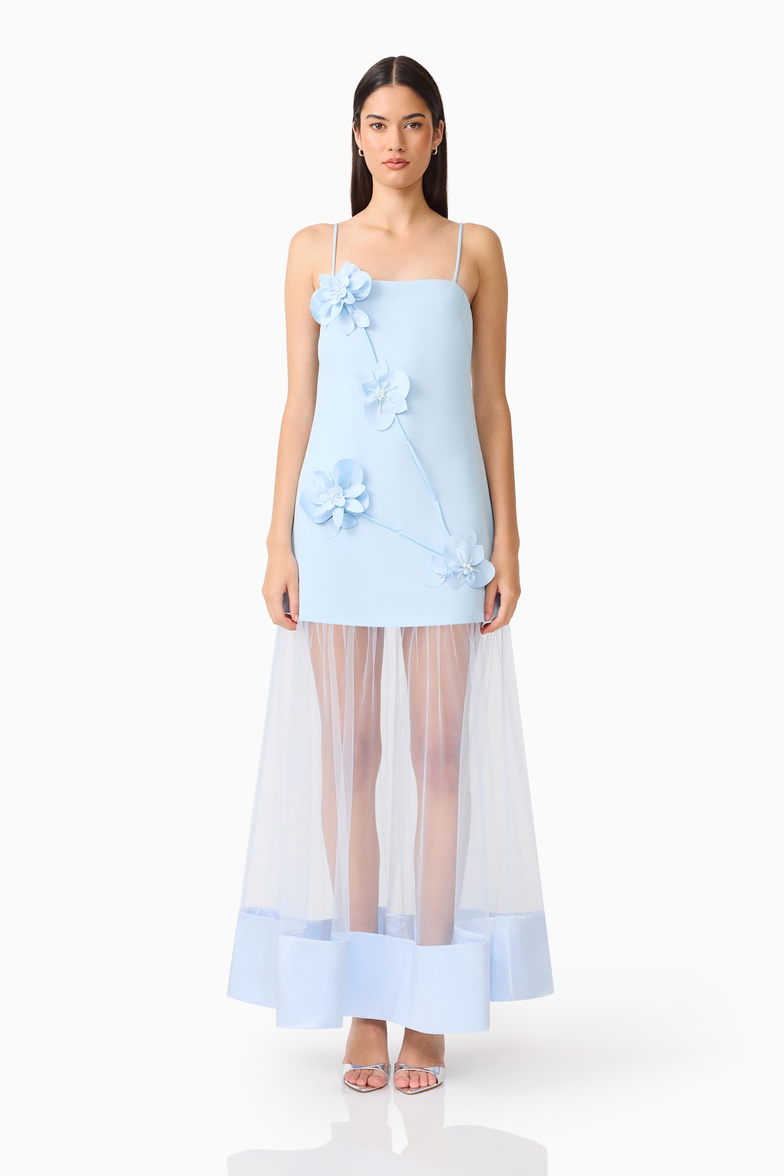 REINA 3D FLORAL GOWN IN SKYBLUE