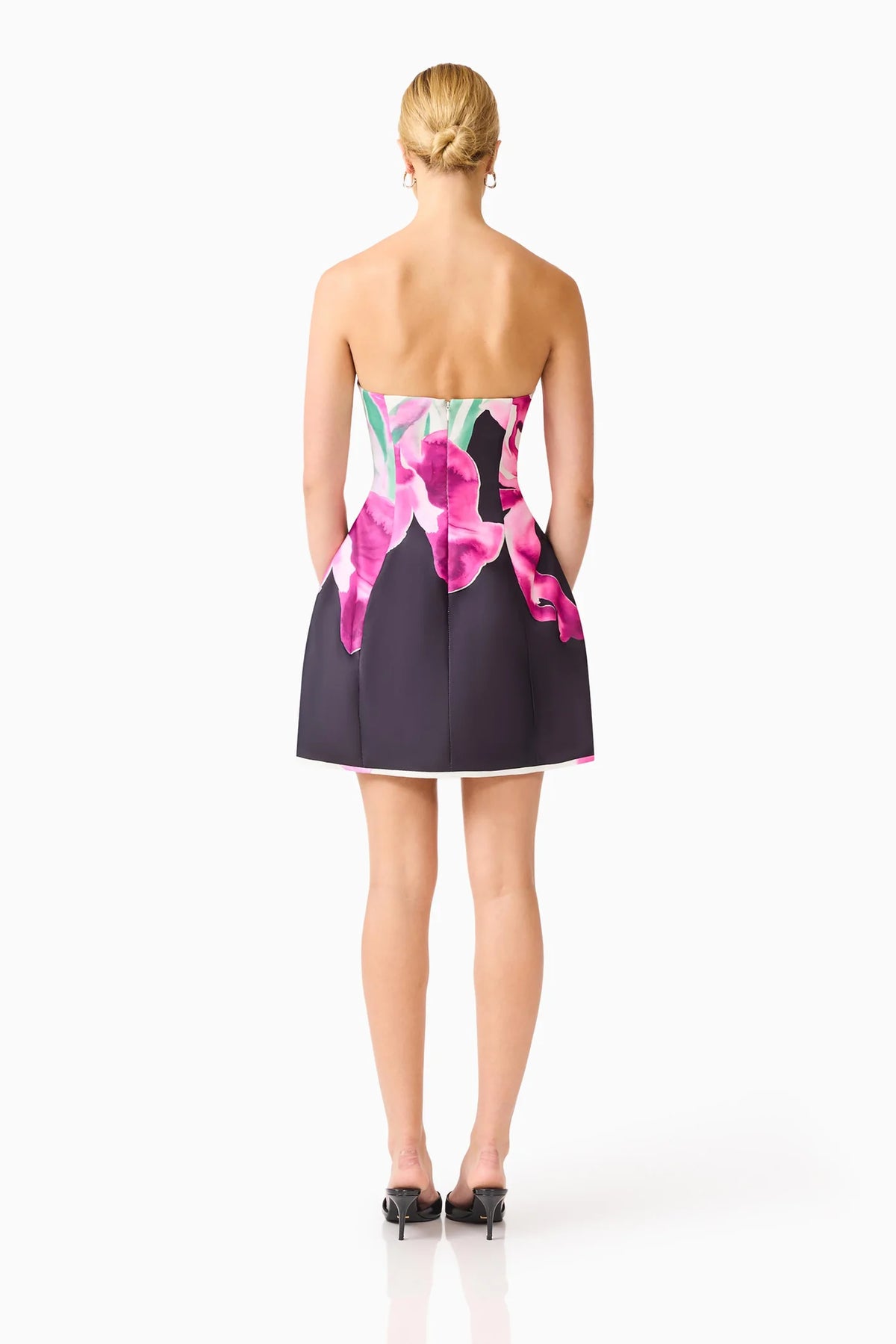 Petalia Tulip Mini Dress in Black &amp; Pink Floral