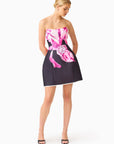 Petalia Tulip Mini Dress in Black & Pink Floral