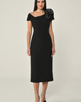 7016 midi rosette trim dress