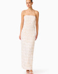 SILVANA STRAPLESS
GOWN IN WHITE/SILVER