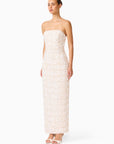 SILVANA STRAPLESS
GOWN IN WHITE/SILVER