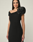 7016 midi rosette trim dress