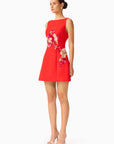 Fleurisca Embroidered A-Line Mini Dress in Scarlet Red