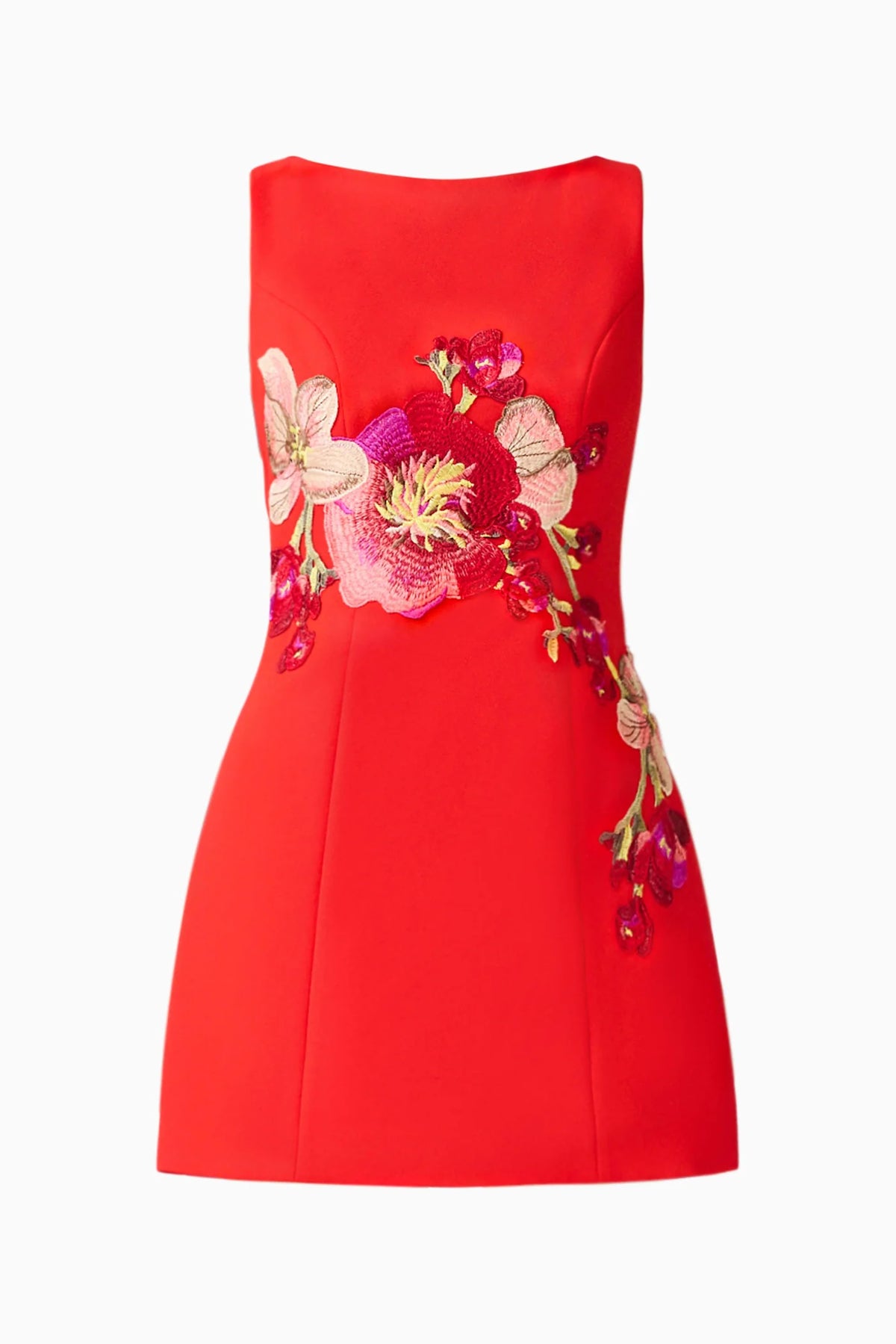 Fleurisca Embroidered A-Line Mini Dress in Scarlet Red