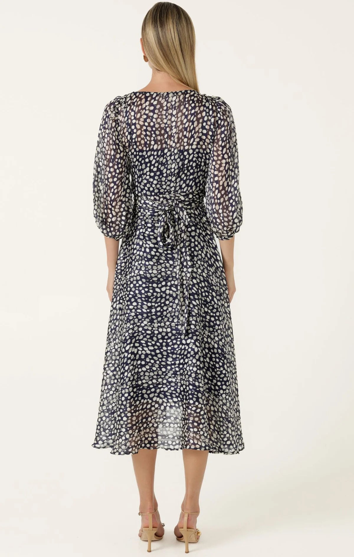 CLOUDLAND WRAP DRESS IN NAVY WHITE SPOT