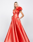 Cece ruffle shoulder gown B71D04L