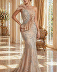 One Shoulder Nude Embellished Gown 50205