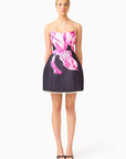 Petalia Tulip Mini Dress in Black & Pink Floral