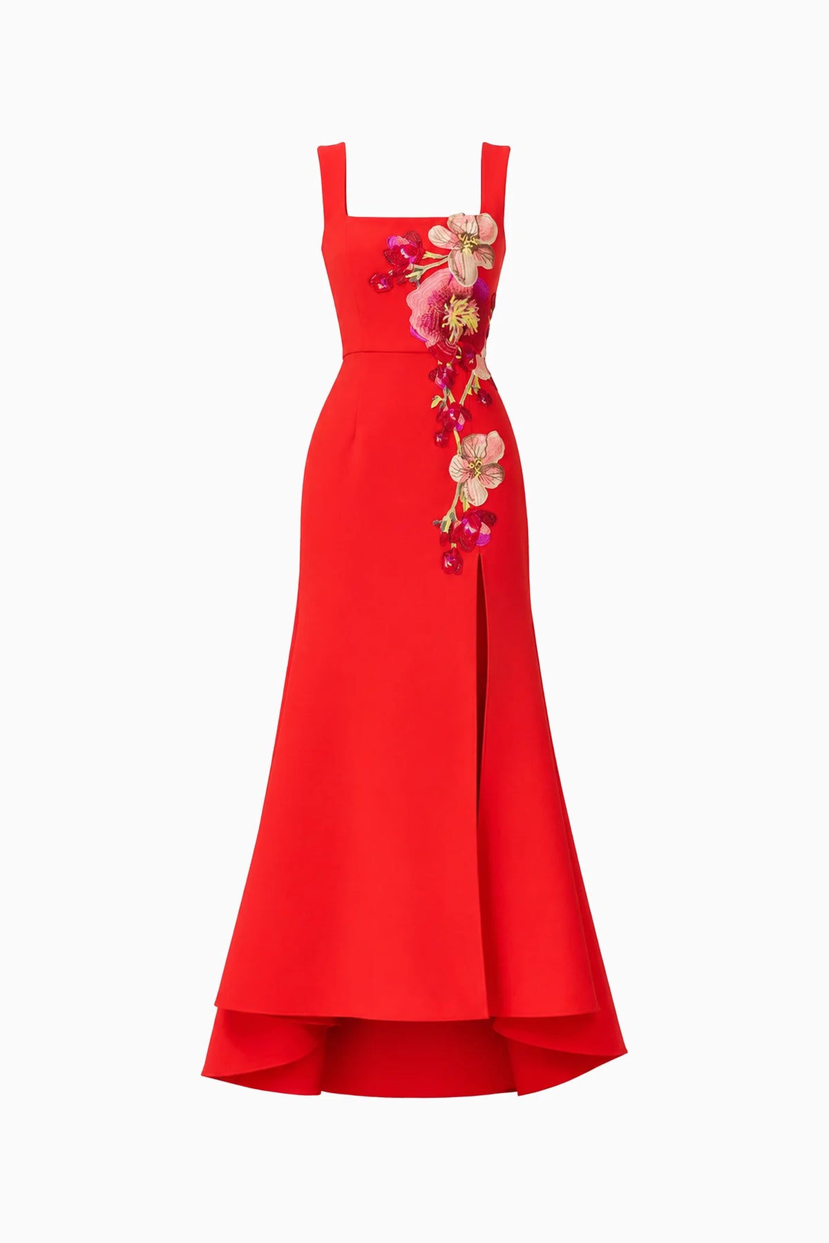 Fleurisca Embroidered Gown in Scarlet Red