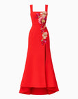 Fleurisca Embroidered Gown in Scarlet Red
