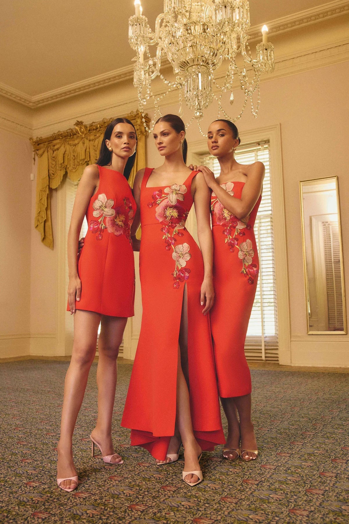 Fleurisca Embroidered Gown in Scarlet Red