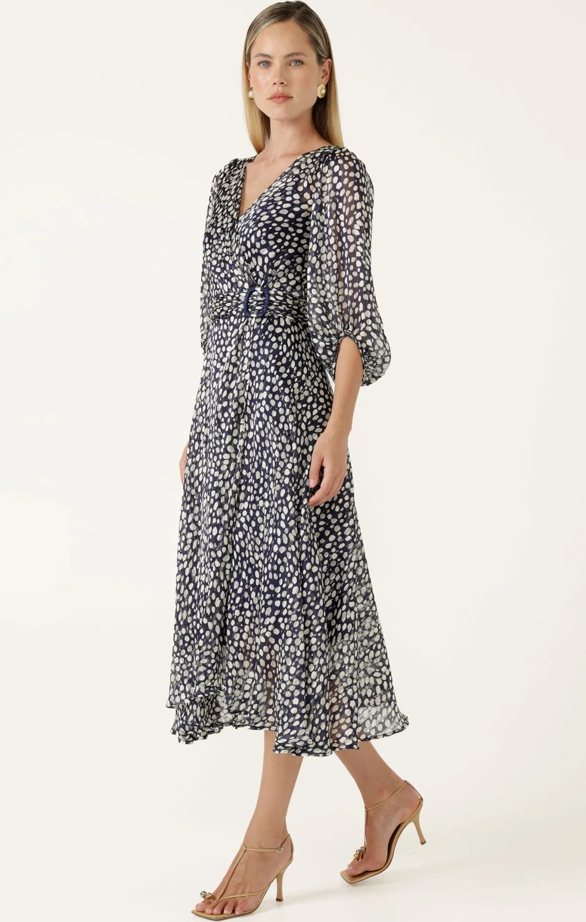 CLOUDLAND WRAP DRESS IN NAVY WHITE SPOT