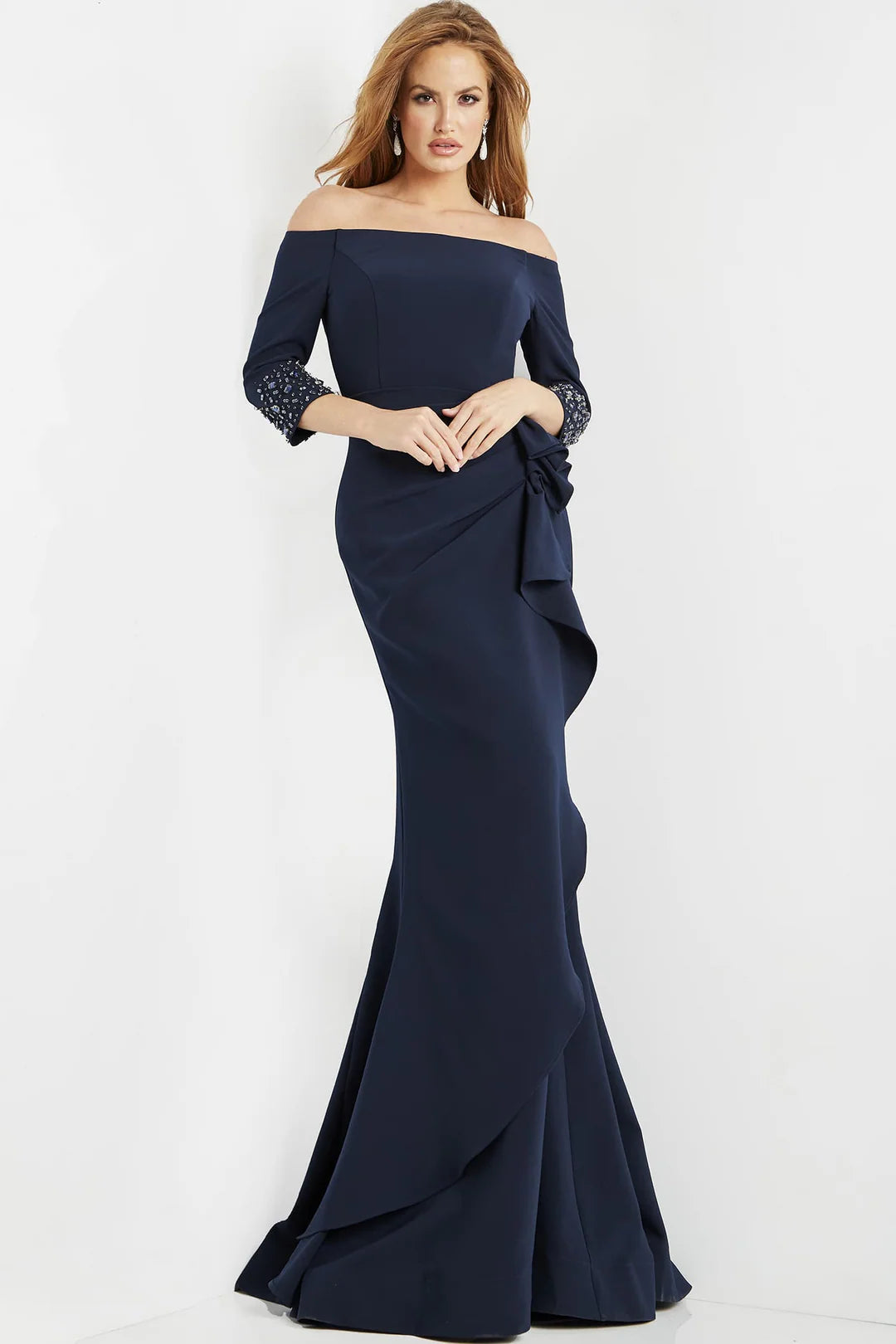 Jovani 08699 Navy Three Quarter Sleeve Dress