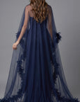 Fitted Gown with Sheer Floral Tulle Cape 44321
