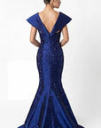 Beaded V Neck Mermaid Gown With Sculpted Collar 45337