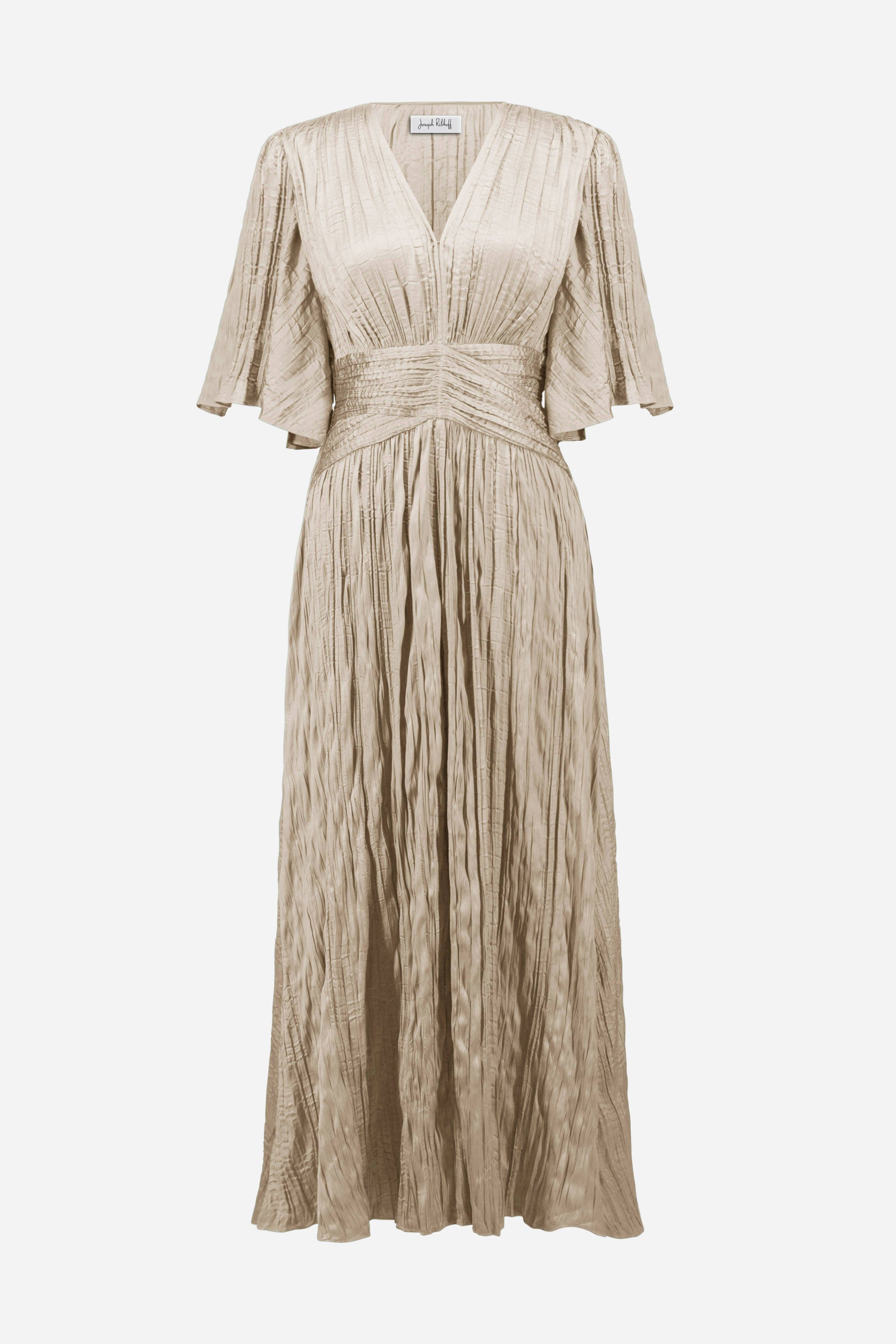 Satin Fit and Flare Pleated Dress with Knot Waist Detail
261962