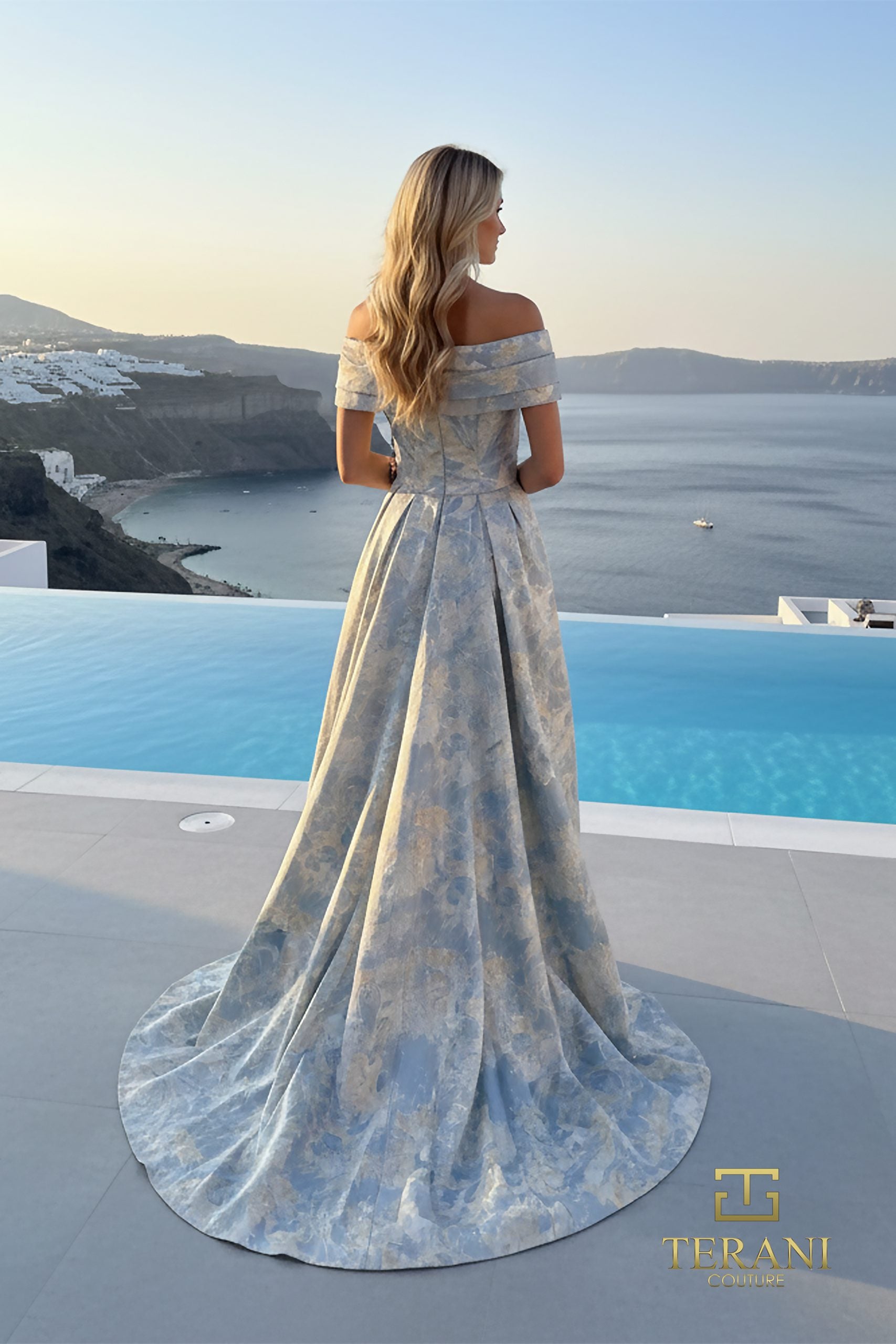 Off-Shoulder Jacquard Sheath Gown – 261M6444