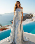 Off-Shoulder Jacquard Sheath Gown – 261M6444