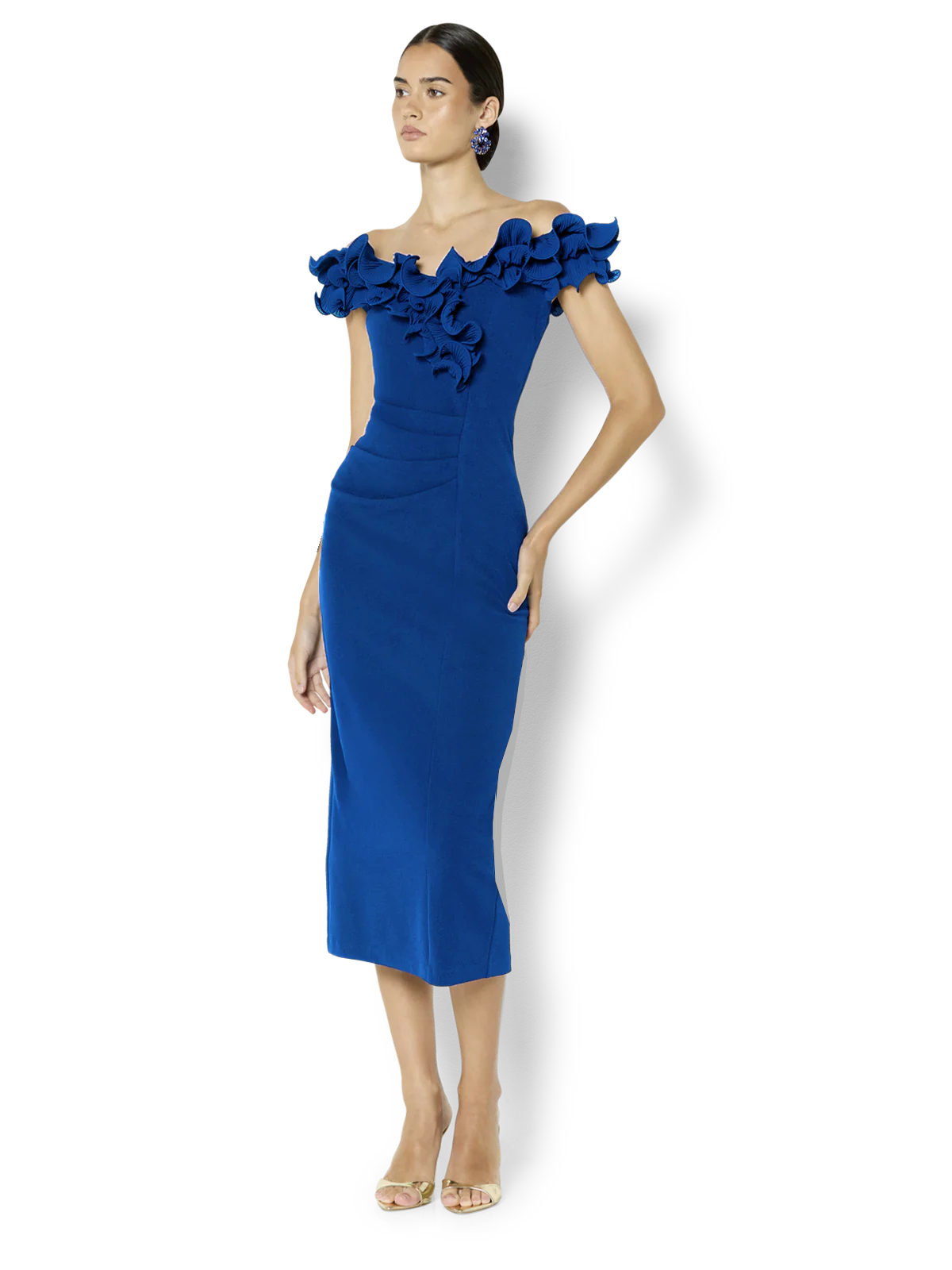 Ellie Sapphire Off The Shoulder Cocktail Dress