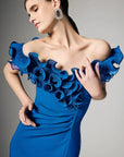 Ellie Sapphire Off The Shoulder Cocktail Dress
