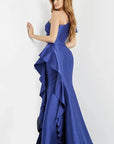 Jovani 09201 Indigo One Shoulder Short Sleeve Evening Gown
