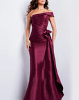 Burgundy One Shoulder Ruched Waist Gown 25831