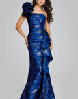 Stunning One-Shoulder Navy Gown with Elegant Rose Detail 39438