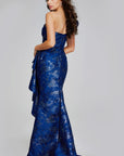 Stunning One-Shoulder Navy Gown with Elegant Rose Detail 39438