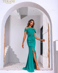 251M4444 Off The Shoulder Stretch Crepe Long Fit And Flare Gown