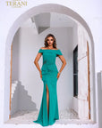 251M4444 Off The Shoulder Stretch Crepe Long Fit And Flare Gown