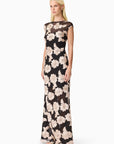 Margaux Fit & Flare Gown in Black & Gold Floral