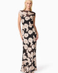 Margaux Fit & Flare Gown in Black & Gold Floral