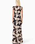 Margaux Fit & Flare Gown in Black & Gold Floral