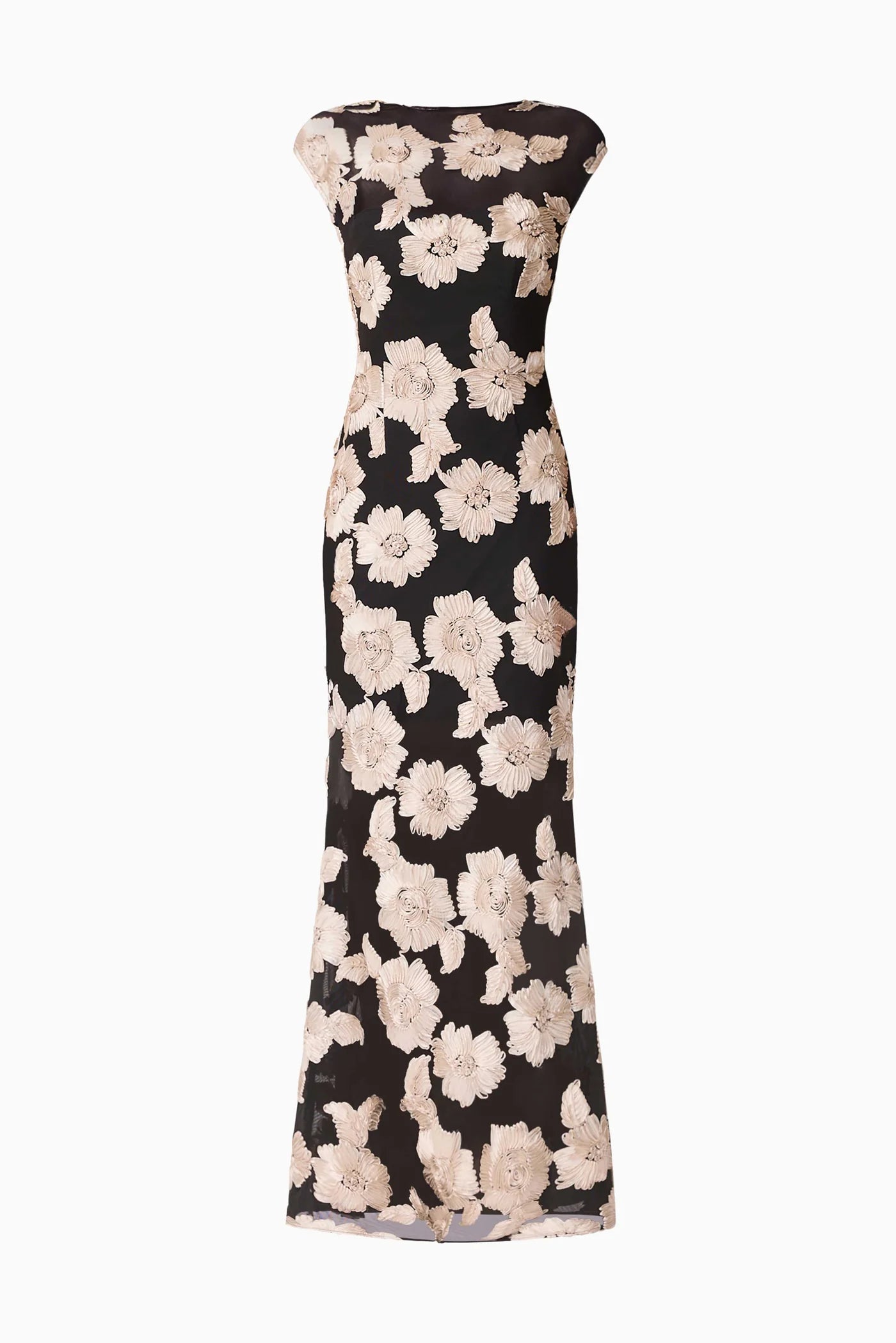 Margaux Fit &amp; Flare Gown in Black &amp; Gold Floral