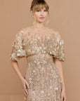 69188 Floral Embellished Cape Sleeve Trumpet Gown