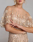 69188 Floral Embellished Cape Sleeve Trumpet Gown