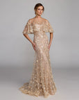 69188 Floral Embellished Cape Sleeve Trumpet Gown