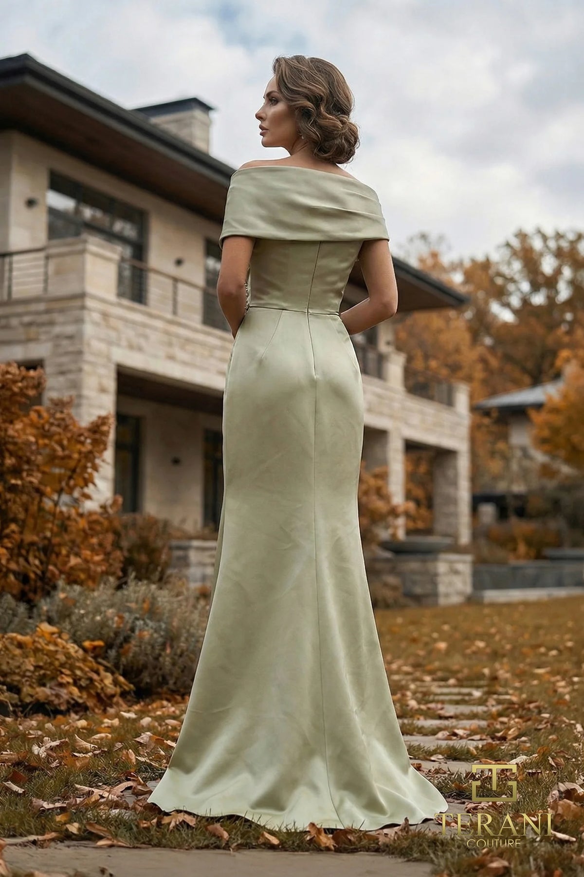 OFF-SHOULDER LONG MOTHER OF THE BRIDE SHEATH DRESS - 262M7278