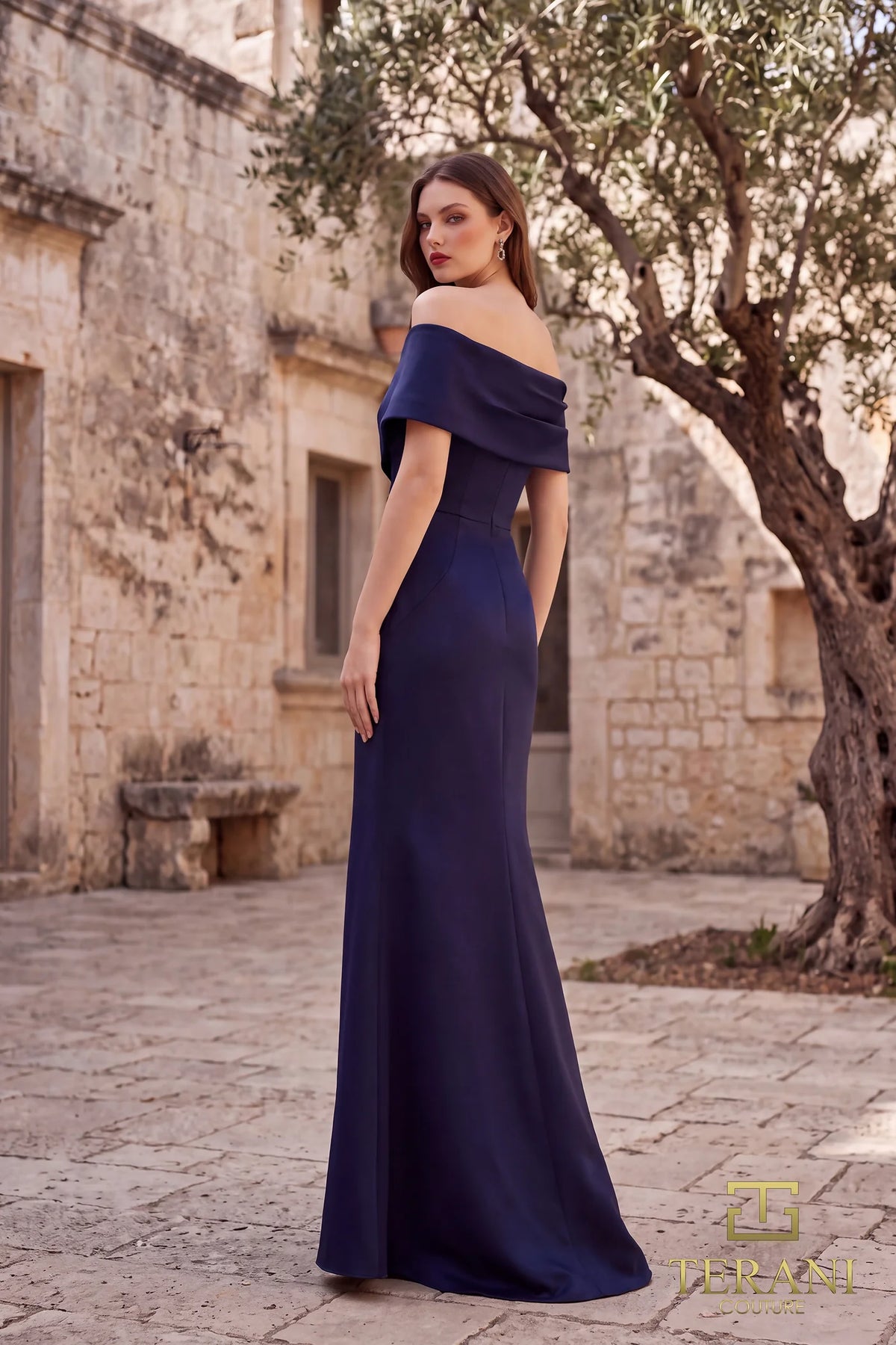 OFF-SHOULDER LONG MOTHER OF THE BRIDE SHEATH DRESS - 262M7278