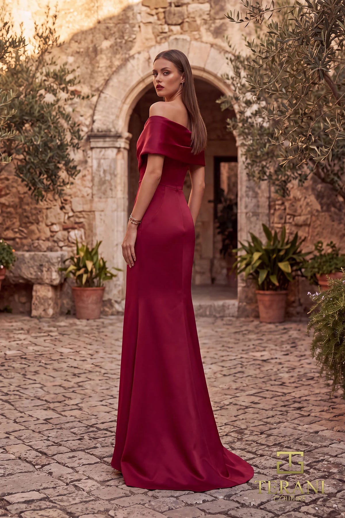OFF-SHOULDER LONG MOTHER OF THE BRIDE SHEATH DRESS - 262M7278