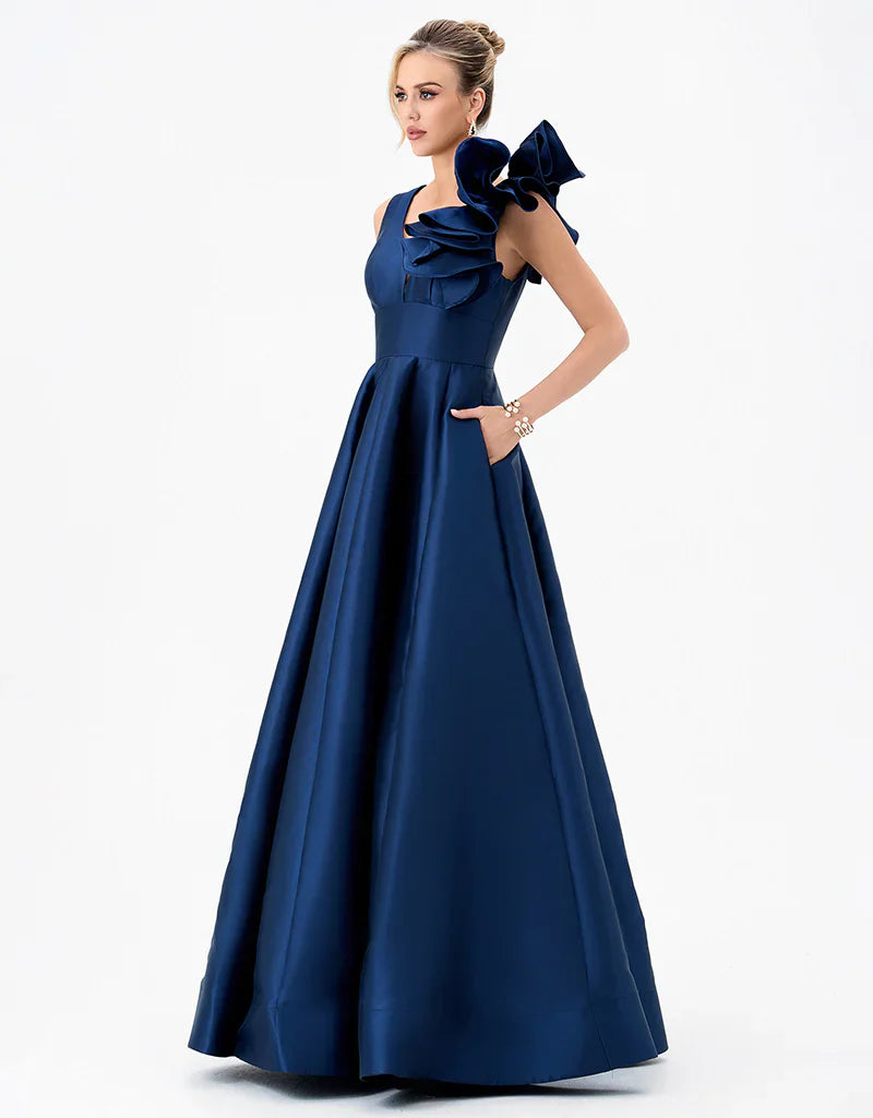 Mirella Vneck Ruffle Gown