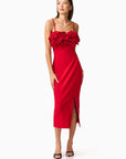 Lila Fitted Midi Dress in Red