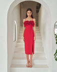 Lila Fitted Midi Dress in Red