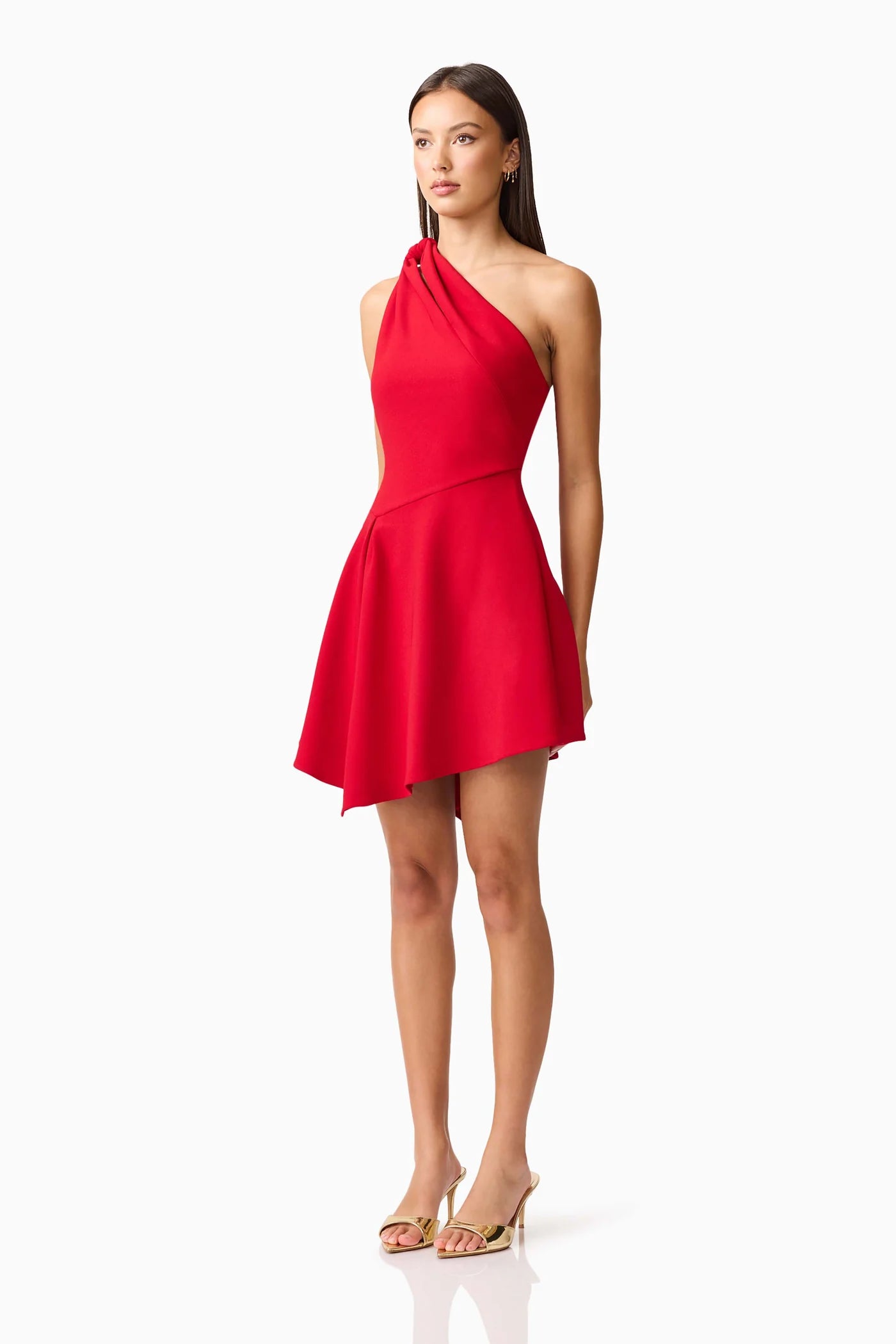 Lila Asymmetrical Mini Dress in Red