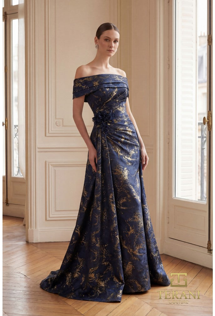Off-Shoulder Jacquard Sheath Gown – 261M6444