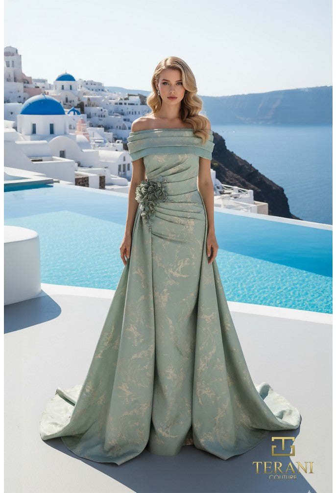 Off-Shoulder Jacquard Sheath Gown – 261M6444
