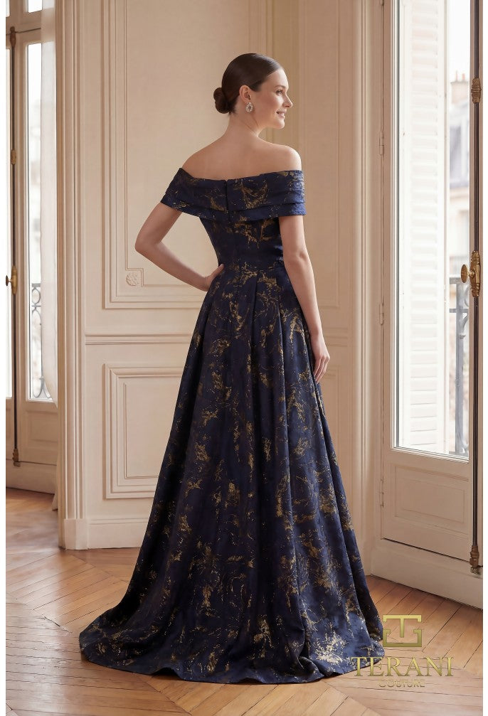 Off-Shoulder Jacquard Sheath Gown – 261M6444